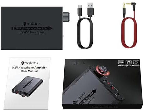 Neoteck Amplificador de Auriculares 3.5mm con Refuerzo de Graves 16-600Ohm Amplificador para Auriculares Portátil HiFi Superficie de Aluminio Mate para MP3, iPod, Mac, Teléfonos Móviles, Ordenador