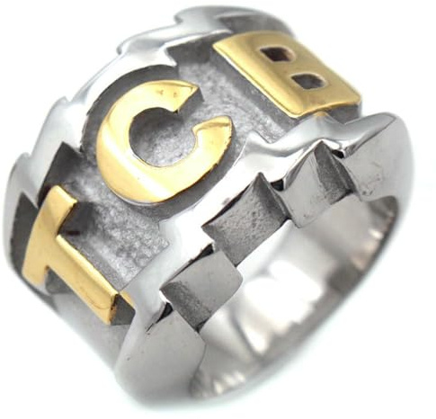 Jpltlvy Titan Stahl TCB Buchstabenring für Männer Vintage Urban Style Bold Alphabet Schmuck Geschenk