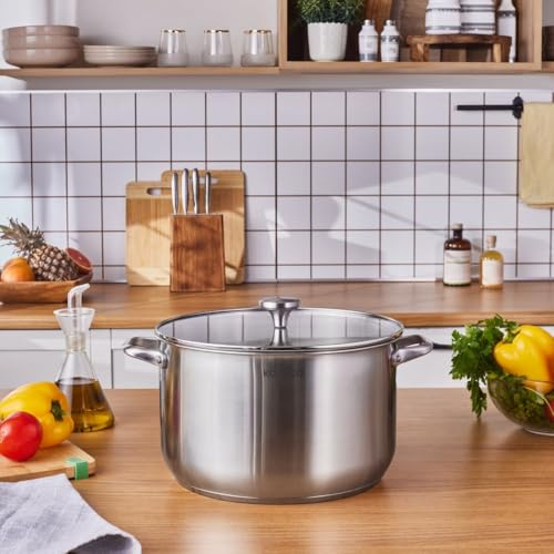 Karaca Elite 30 cm Stainless Steel Induction Stock Pot with Lid – Large 12.3 L PFOA-Free Cookware for All Hob Types, Dishwasher Safe, Silver Finish