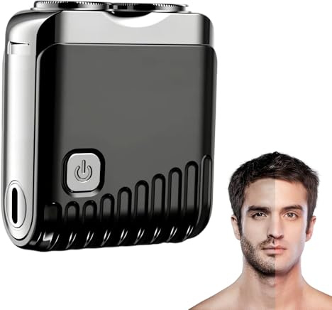 Mini Rasierer Elektrischer, 2025 Neu Tragbarer Mini Shaver Doppelkopf Elektrorasierer aus Legierung, Abwäschbar Rasierer Elektrisch Herren Rotierender Tiefenreinigung Shaver Men (Schwarz)