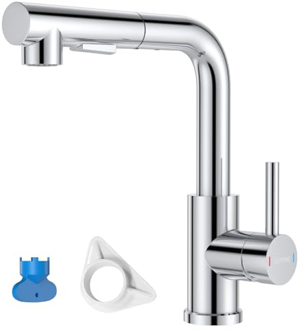 DAYONE Chrom Küchenarmatur Ausziehbar mit Brause, SUS304 Edelstahl Hochdruck Wasserhahn Küche Ausziehbar, Einhebel Mischbatterie Küche mit 2 Funktionen Sprayer, 360° Schwenkbar Spültischarmatur Küche