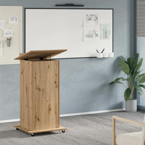 IBUQDDV Rednerpult mit Rollen Artisan Eiche Holzwerkstoff, mobiler Computertisch mit Stauraum für Homeoffice und Büro
