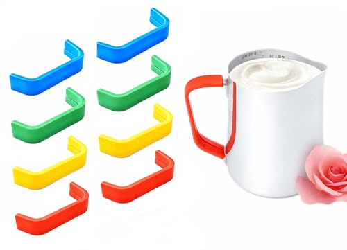 Aiyraa 8pcs Silicone Sleeves for Milk Frothing Jug, Heat Resistant Handle Covers for Barista Milk Jug Steaming Pitcher Set, to Prevent Cross Contamination Between Different Milk Type (8)