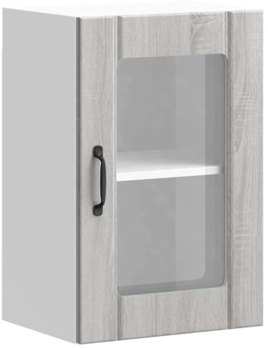 HFXHIJXQ Küchen-Hängeschrank mit Glastür Lucca 40 x 31 x 60 cm Grau Sonoma Holzwerkstoff robust platzsparender Wandvitrine für Moderne Küche und Esszimmer