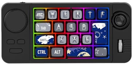 YUEHISY Programmierbare Makro-Tastatur, Hot-Swap-fähiges Makro-Pad mit 19 Tasten und Joystick-, 8 RGB-Hintergrundbeleuchtungsmodi, 3 Modi (2,4 G BT USB C), für Gaming-Arbeiten