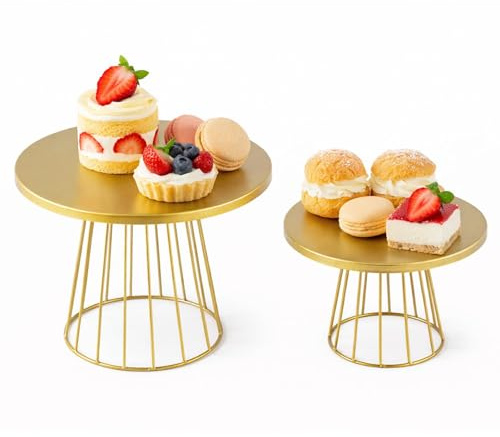 Cake Stand Set of 2 – Round Metal Dessert Display Stands 20cm & 25cm, Vintage Gold Cupcake & Cake Holder for Afternoon Tea, Kitchen,Party Decoration