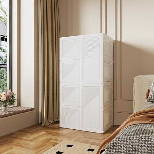 AONYAYBM Zusammenklappbarer Kleiderschrank, Faltbarer Kleiderschrank mit Kleiderstange und Magnettüren, Schrank 136x69x50 cm für Schlafzimmer und Wohnzimmer, schnelle Montage (Weiß)