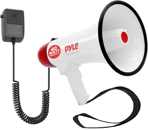 Pyle Megaphon mit Sirene, Signalhorn– Siren Megaphone– Megafon mit Aufnahmefunktion & Aufladbare Batterie, Handsirene als Polizei Sirene, Fußball Hupe Tröten zum Anfeuern, Megafon Kinder & Erwachsene