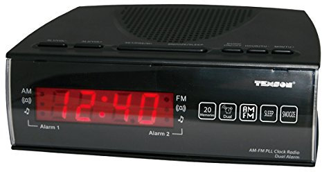Texson CR-57 FM/AM Dual Alarm Clock Radio with Red LED Display - Black