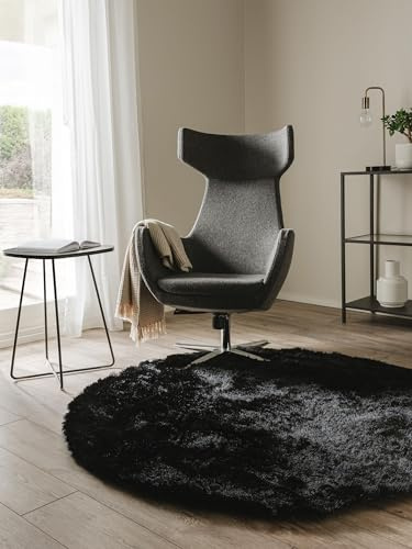 benuta Hochflorteppich Whisper Schwarz Rund 80 cm - Kuschelig Weicher Teppich für Schlaf- und Wohnzimmer - Pflegeleicht - Fußbodenheizung Geeignet