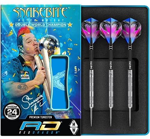 RED DRAGON Peter Wright Snakebite Euro 11: 24g Tungsten Darts mit Flights und Schäfte