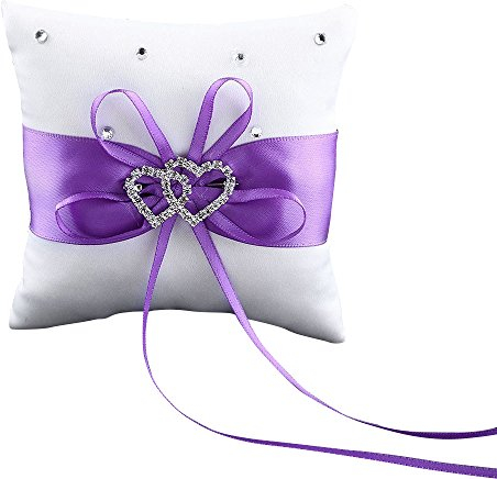 Bluelans® Ringkissen für Hochzeit mit verschlungenem Herz-Motiv aus Strass, Ringträger violett