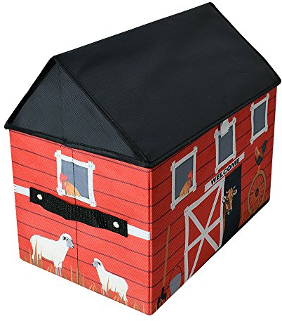 TE-Trend Stoff Spielhaus Spielbox Motiv Scheune Aufbewahrungsbox mit Deckel aufklappbar