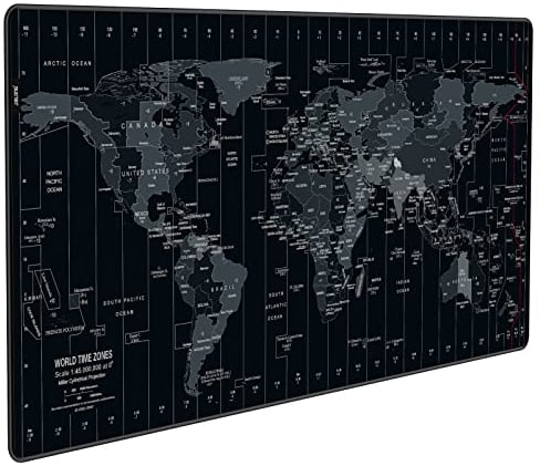 JIALONG Alfombrilla Raton Multifuncional Grande Gaming Mouse Pad XXL 900x400mm, Lavable, Antideslizante Diseñada para Gamers, Trabajo de Oficina - Negro Mapa Mundi
