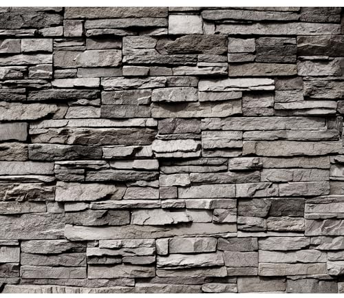decomonkey Fototapete Steinwand Stein 400x280 cm Design Tapete Fototapeten Tapeten Wandtapete moderne Wand Schlafzimmer Wohnzimmer Steintapete Steinoptik 3D Mauer grau