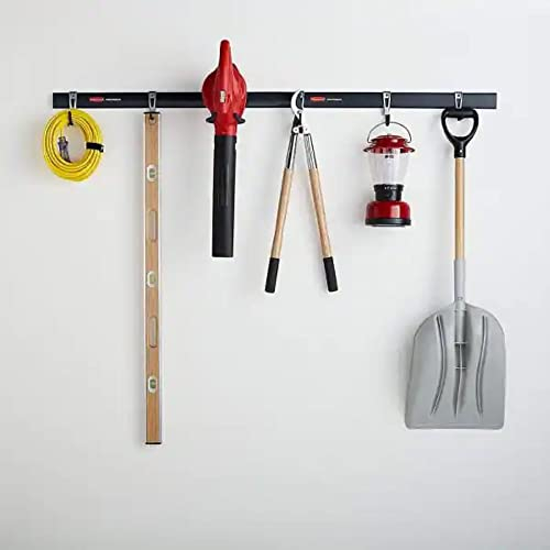 Rubbermaid Garage FastTrack Aufbewahrungslösung, 8-teiliges kleines Kit, Schwarz/Grau, All-in-One Kit mit Schiene und Haken, zur Wandmontage, für Zuhause/Garage
