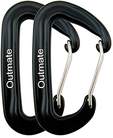 Outmate Karabinerhaken, 12kN, Karabiner aus Aluminium-Legierung, robuste Clips 1200kg, perfekt für Hängematten, Camping, Wandern, Schlüsselbund und Werkzeug, Wire gate,2 Black