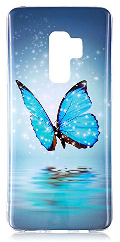 DasKAn Leuchtend Silikon Hülle für Samsung Galaxy S9 Plus,Fluoreszierend Licht im Dunkeln Blau Schmetterling Bunt Muster Weich Dünn Gummi Rückseite Handytasche Stoßfest Flexibel TPU Schutzhülle,#3