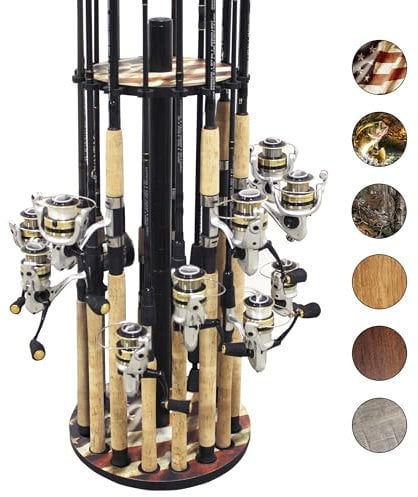 Rush Creek Creations Round 16 Fishing Rod Rack - Fishing Pole Holder and Storage, Americana