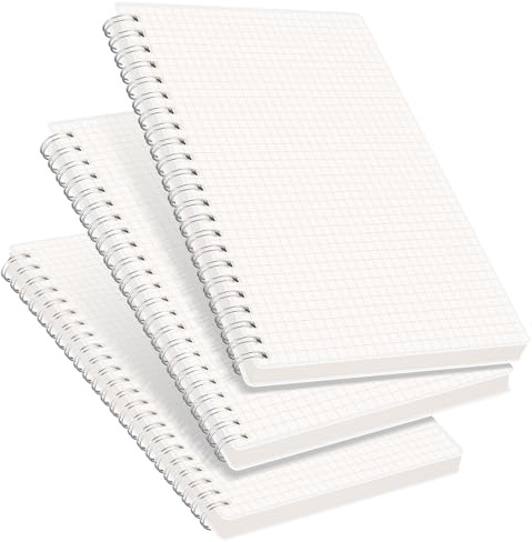 RETTACY A5 Spiral Notebook 3 Pack, Squared Journal, Notepad, 480 Pages | Flexible Plastic Cover Wirebound Colourful Note Book, 100 GSM Thick Paper, for Women Men Work Office School - 14.5 × 21 cm