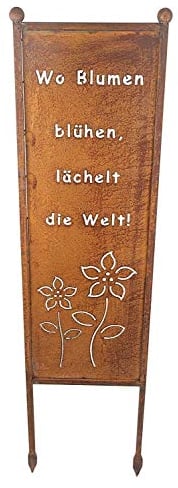 Bornhöft Schild/Spruchtafel Gartenschild Edelrost Rost zum Einstecken rostige Gartendeko (Wo Blumen blühen lächelt die Welt)