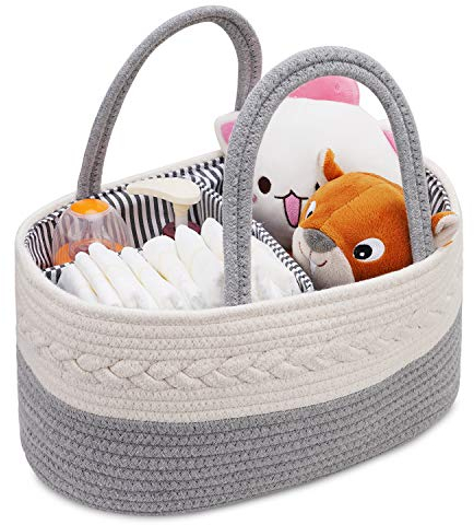 autumndeer Baby Nappy Caddy-Nursery Storage Bin, Cotton Rope Diaper Basket, Nursery Storage Basket for Changing Table, Portable Nappy Caddy Organiser, Newborn Shower Gift Basket for Boys Girls