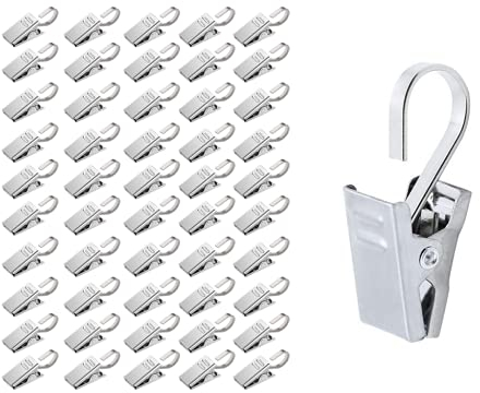 Anlising 100 Stück Metall Clips Haken,Vorhang Klammern,Edelstahl Clips Haken,Klammern mit Haken Metall Clips,Mehrzweck Vorhang Clips,Metall Hängenden Haken,Vorhang Clips,Silber Gardinen-Clips
