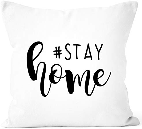 SpecialMe® Hashtag Stay Home Aufschrift Spruch Appell Aufruf zuhausebleiben Statement Deko-Kissen Baumwolle weiß 40cm x 40cm
