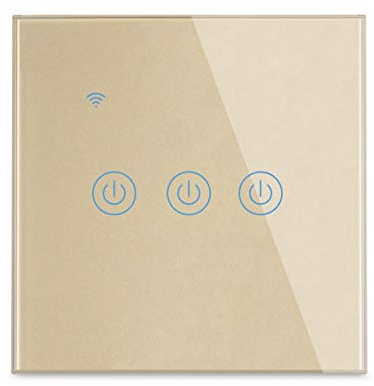 Yagusmart Interrupteur Mural Intelligent,Compatible avec Alexa, Google Home, IFTTT,Contrôle Vocal et Contrôle à Distance,Smart Light Interrupteur (3 gang-Doré)