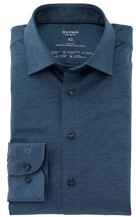 OLYMP Herrem Oberhemd Langarm Level Five - Jersey Hemd, Atmungsaktives Gewebe, NY Kent Kragen - Hemden Herren Modern Fit - Rauchblau 13-45