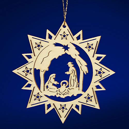 SIKORA BS-LS Traditionelle Filigrane Christbaumschmuck Holzanhänger aus nachhaltiger Herstellung - 28 Modelle wählbar, Modell:M1 Mehrzackstern Heilige Familie D 8.8cm
