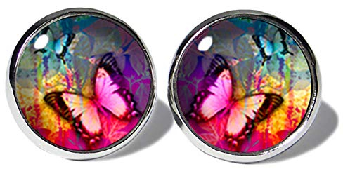 Schmetterling Bunt Ohrstecker ABOUKI Damen Mädchen Kinder Edelstahl Ohrschmuck Motiv Schmetterlinge Tiere Natur handgefertigte Ohrringe silber-farben