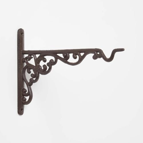 HOMESCAPES Large Cast Iron Hanging Basket Hook 25 cm Long Wall Mounted Plant Hanger for Indoor and Outdoor Decoration