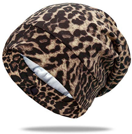 OLESILK Seide & Baumwolle Jersey Mütze leichte und weiche Slouch Beanie Wendemütze Strickmütze Unisex verstellbar für Damen & Herren, Leopard 03