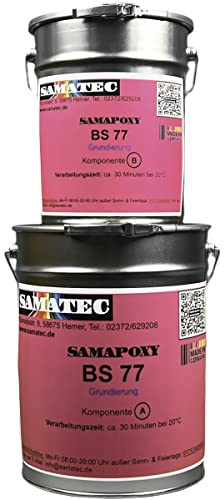 SAMATEC Grundierung Betonschutz Haftgrund Tiefengrund 2K Primer Epoxidharz Bodenbeschichtung Bodenfarbe für Garagenboden, Keller, Werkstätten und Hallenboden BS77 (5 Kg für 25m²)