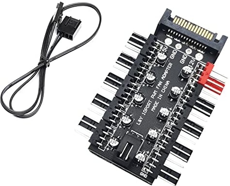 Fan Hub, CTRICALVER CPU Cooling HUB 10 Port 12V 4 Pin PWM Hub, with SATA Port