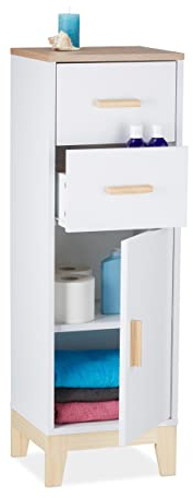 Relaxdays Mueble de Baño 2 Cajones, Compartimentos Cerrados, 97,5 x 32 x 28 cm, para Pasillo, Armario Alargado, Blanco, Gomaespuma