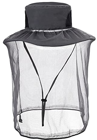 Mückenkopf-Netzhut, Mückenhut mit abnehmbarem Netz, breite Krempe, Sonnenschutz, Hut für Angeln, Wandern, Gartenarbeit, Camping, grau, Einheitsgröße