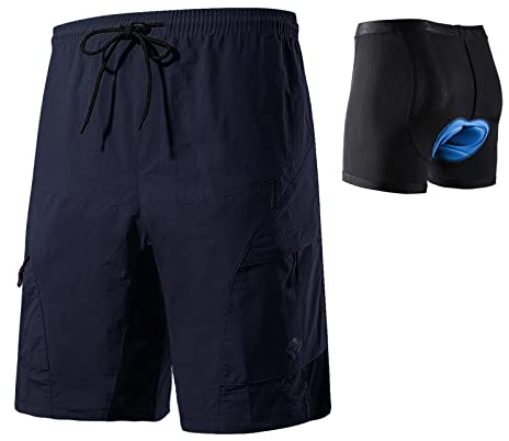 Santic Pantalon Corto Ciclismo Hombre Pantalon Bicicleta Hombre MTB Pantalones Ciclista Acolchado con Calzoncillos Ciclismo Azul EU L