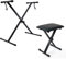 Crystals Foldable Electronic Keyboard Piano Stool and Stand Double/Single Braced X Frame Stand - Black (Single Braced Stand and Chair)