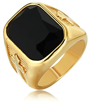 BCughia Eheringe in Schwarz, Herren Ringe Kleiner Finger Schwarz Edelstahl Zirkonia Siegelring mit Quadratischen Edelsteinen Jubiläum Größe 62 (19.7)