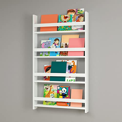 [en.casa] Kinderregal Sotenäs Wandregal für Kinderzimmer 120x74x10cm Kinder-Bücherregal mit 4 Ablagefächern offenes Kinderzimmerregal Weiß