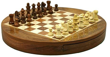 Rundes Schachset aus Massivholz, 30,5 cm