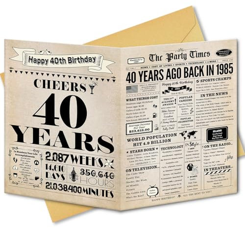 BGTCARDS Geburtstagskarte zum 40. Geburtstag, für Damen und Herren, Dekoration zum 40. Geburtstag, Dekoration für Sie und Ihn, Back in 1985