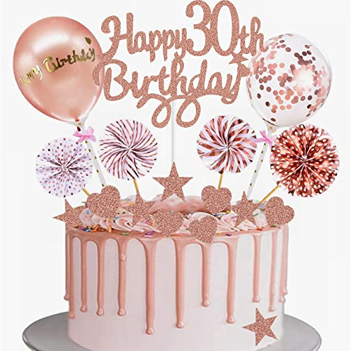 Yunchu Online Tortendeko 30. Geburtstag Frau - Happy 30th Birthday Cake Topper Roségold - Kuchen Topper 30 Jahre - Kuchendeko Cupcake Toppers