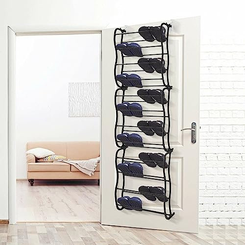 Youyijia 36 Pairs Over the Door Hanging Shoe Rack Adjustable Shelf Over the Door Organiser 12 Tiers Holder Space Saving Shoe Organize Shoe Shelf for Closet Room Bedroom Dressing Room Cloakroom Black