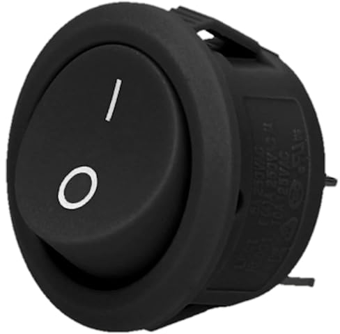 Miratic Interruptor Basculante Redondo - Ideal para Circuitos y Controles Fiables - Corriente: 6, 10A - Tensión de alimentación: 230V (Negro)