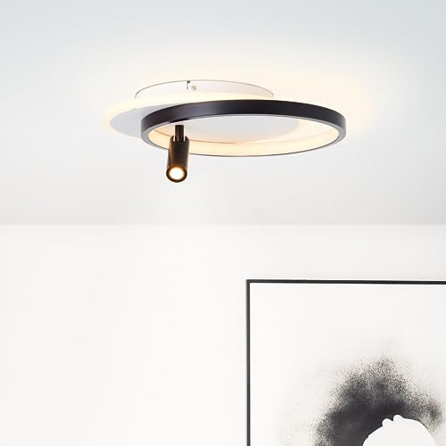 Lightbox LED Deckenlampe mit 35 x 30 cm - zeitlose Deckenleuchte mit schwenkbarem Kopf - Memory Funktion - dimmbar in 3 Stufen - 24 W - 2500 lm - 3000 K - aus Metall/Kunststoff - in Schwarz/Weiß