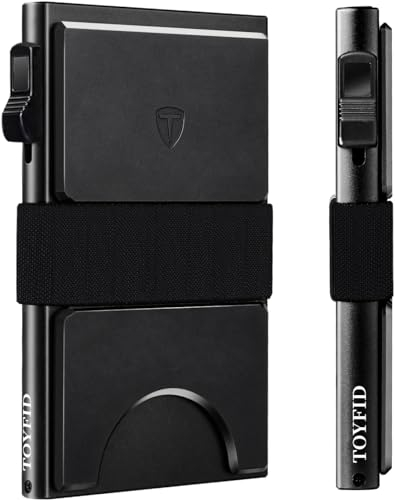 TOYFID Schlanke Brieftasche für Herren, Metall-Kartenhalter, minimalistische Pop-Up-Herren-Geldbörse, RFID-blockierendes Visitenkartenetui mit Rückplatte und Geldband für schnellen Kartenzugriff