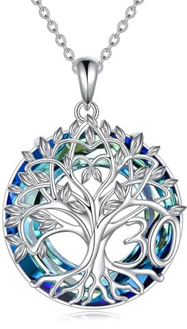 YFN 30th Birthday Gifts for Women Sterling Silver Tree of Life Necklace with Blue Crystal Mothers Day Christmas Jewelry for Mother Wife Girlfriend (30th)